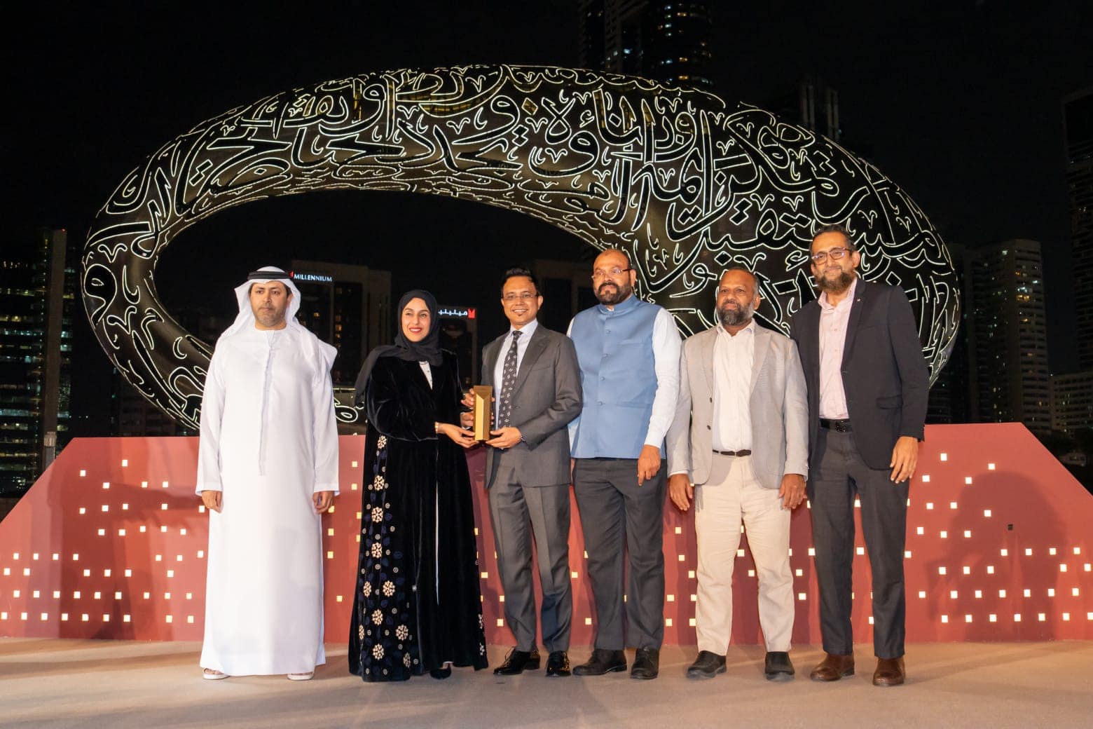 MSS team receiving the Ethraa Gold Category award from the Community Development Authority at the Museum of the Future, Dubai